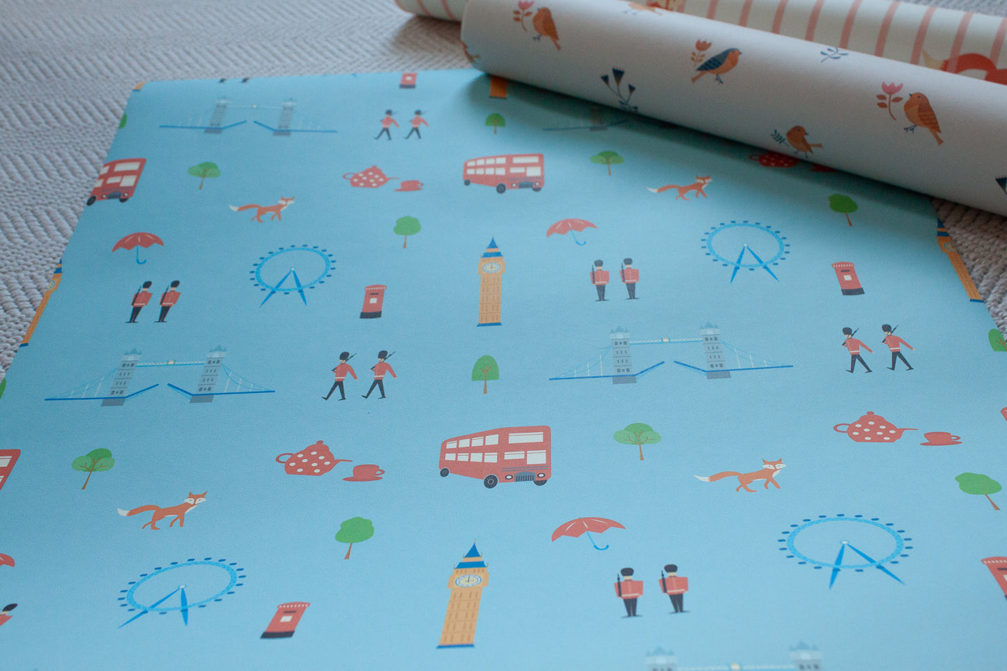 Playful London landmark design on sustainable wallpaper