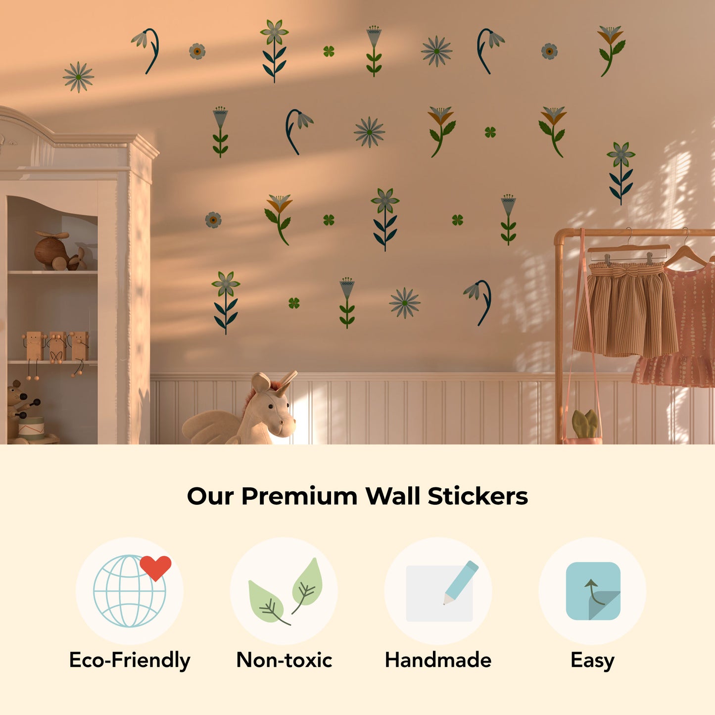Botanical floral wall stickers inspired by English gardens – rice paper and non-toxic