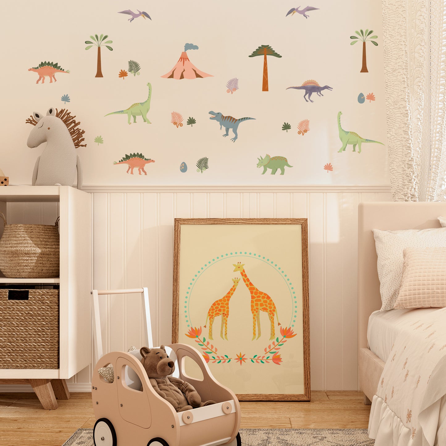Playful dinosaur wall stickers made with rice paper – non-toxic and safe for children