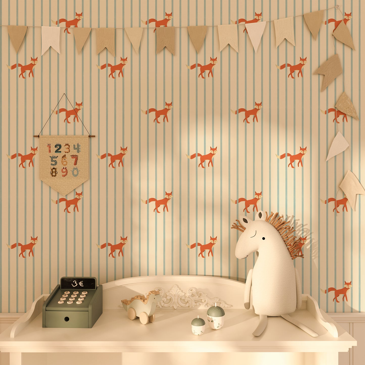 Sustainable non-toxic wallpaper in cozy kids' room