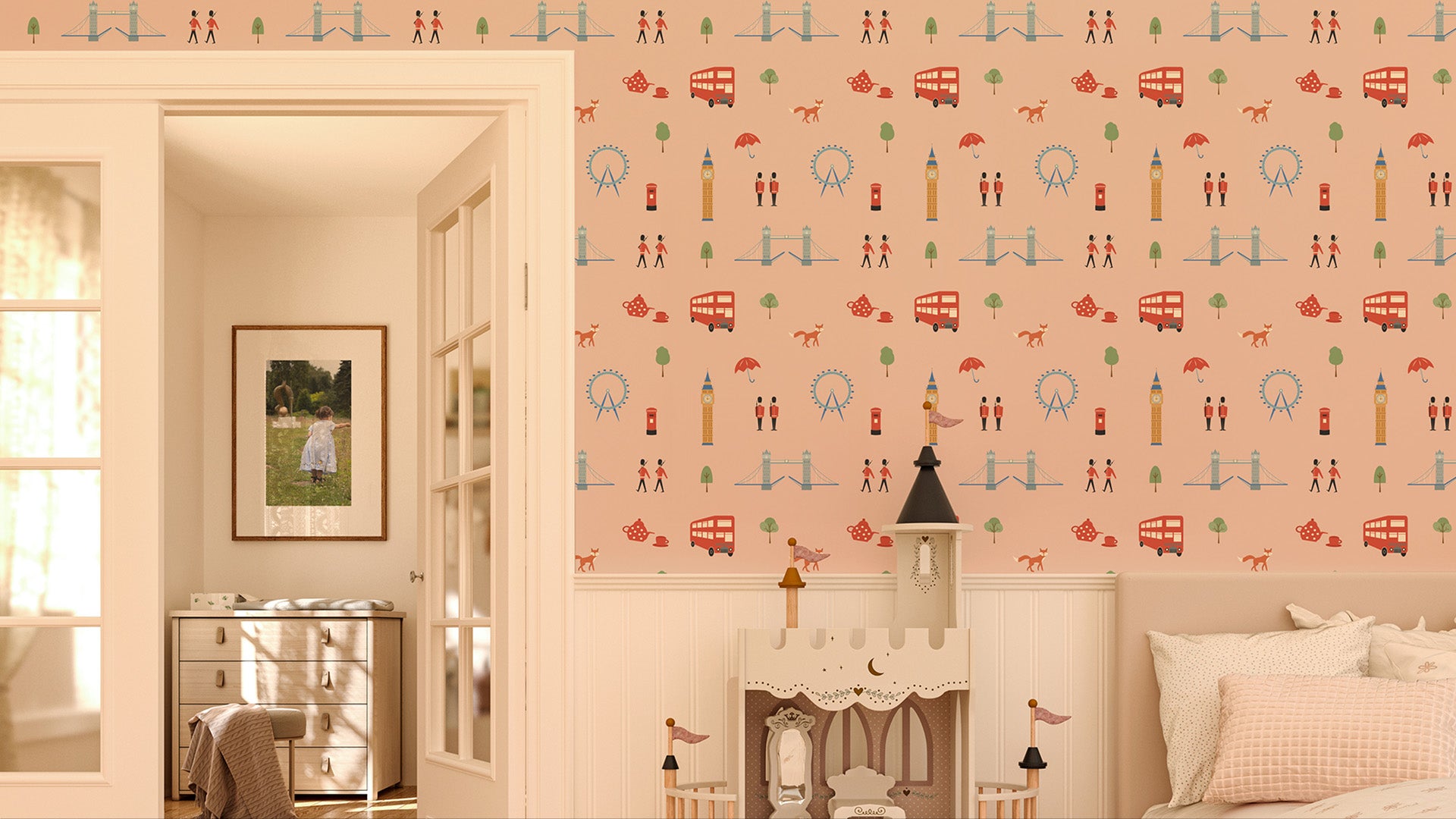 Sustainable non-toxic wallpaper in cozy kids' room