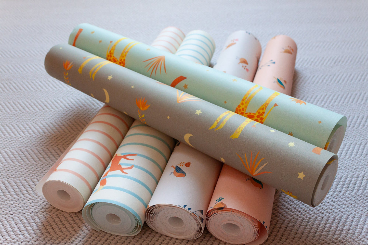 Eco-friendly wallpaper rolls printed with water-based inks