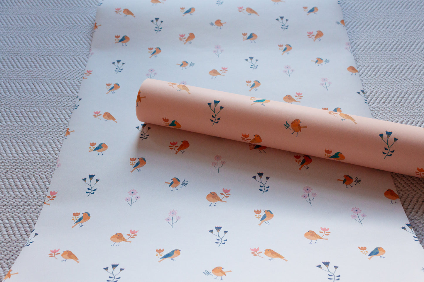 Soft woodland robin wallpaper for children's rooms