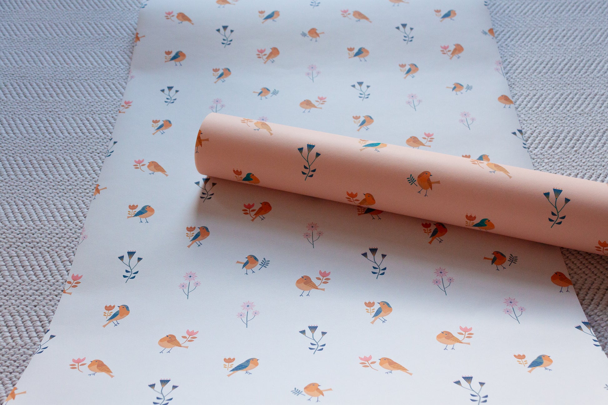 Soft woodland robin wallpaper for children's rooms