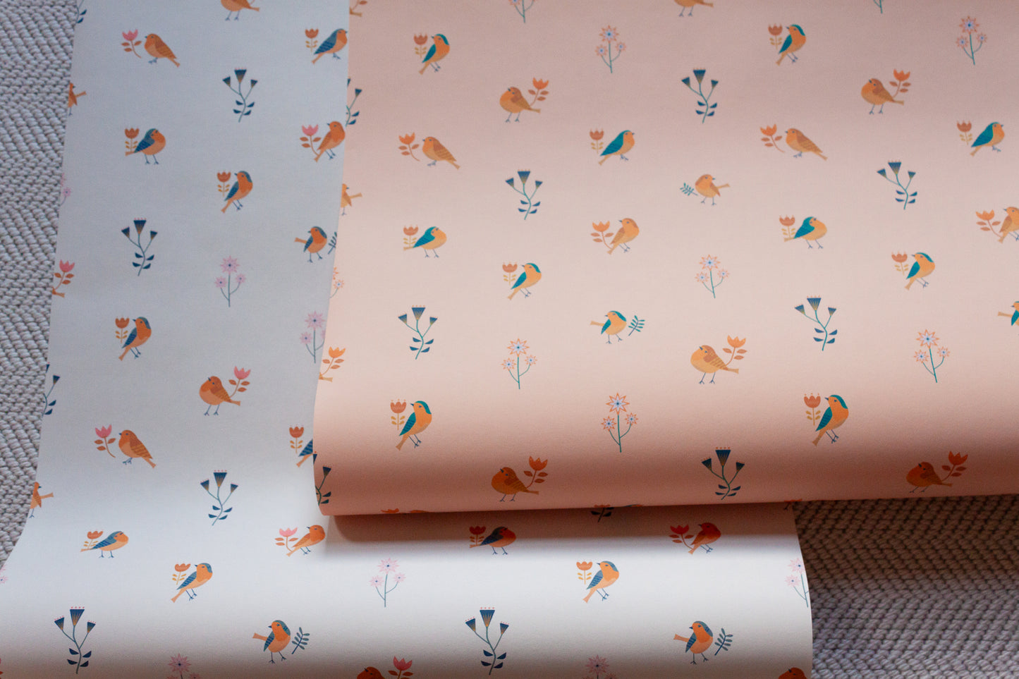 Illustrated robin bird wallpaper pattern