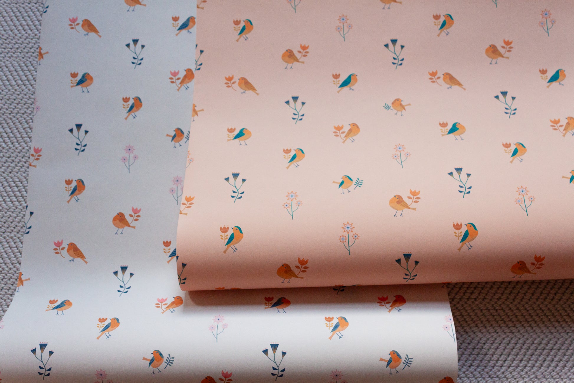 Illustrated robin bird wallpaper pattern