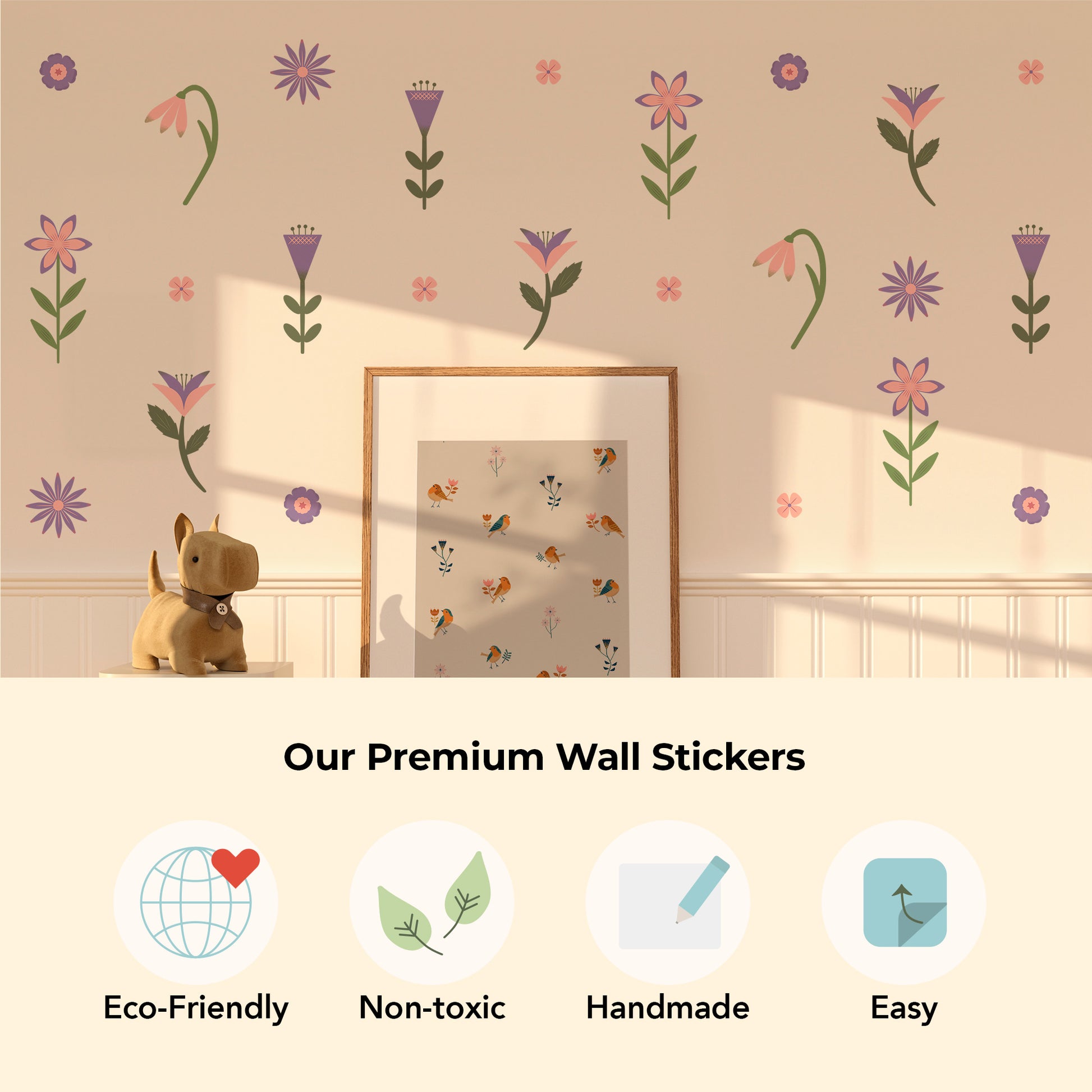 Earthy floral wall stickers – eco-friendly and removable rice paper design