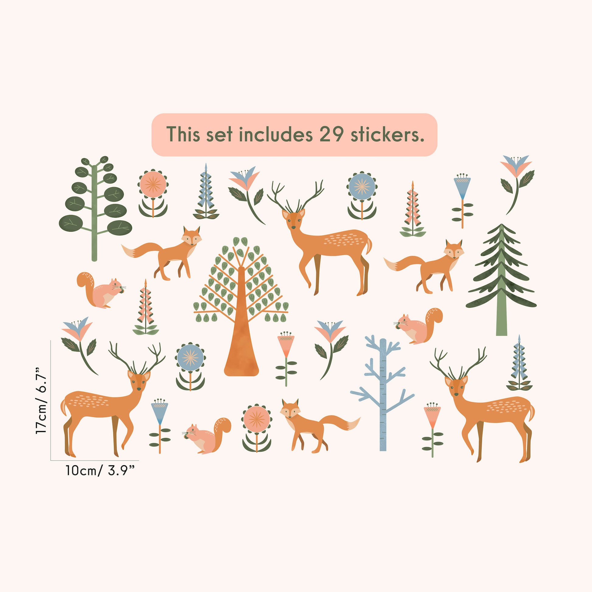 Gentle woodland decals in natural hues – perfect for baby rooms and rentals