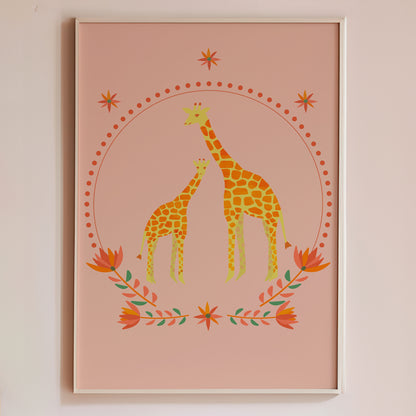 Hand-illustrated Giraffe art print for children, eco-friendly and non-toxic.
