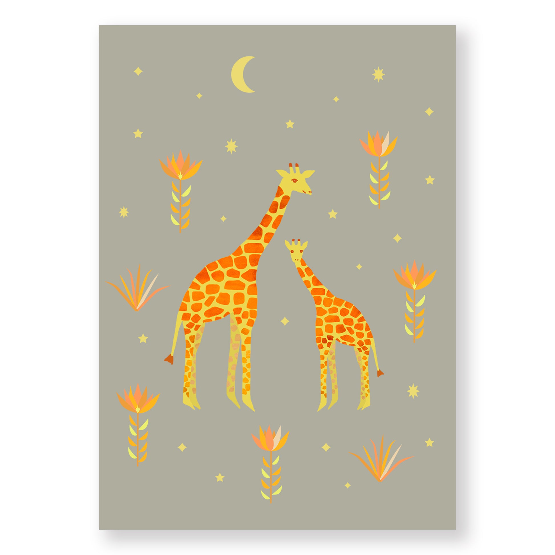 Hand-illustrated Giraffe art print for children, eco-friendly and non-toxic.