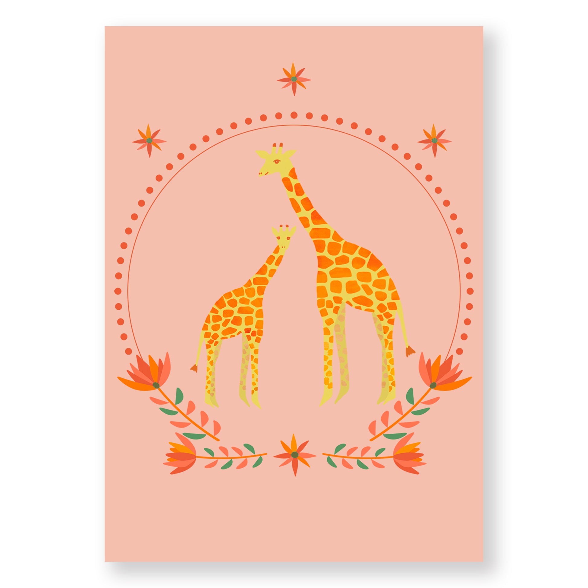 Hand-illustrated Giraffe art print for children, eco-friendly and non-toxic.