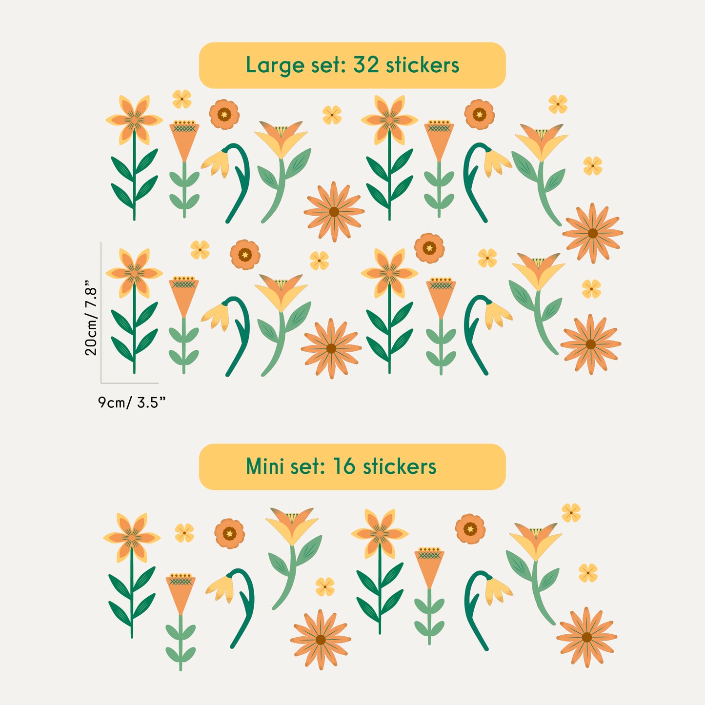 English Garden Wall Stickers Set - Orange