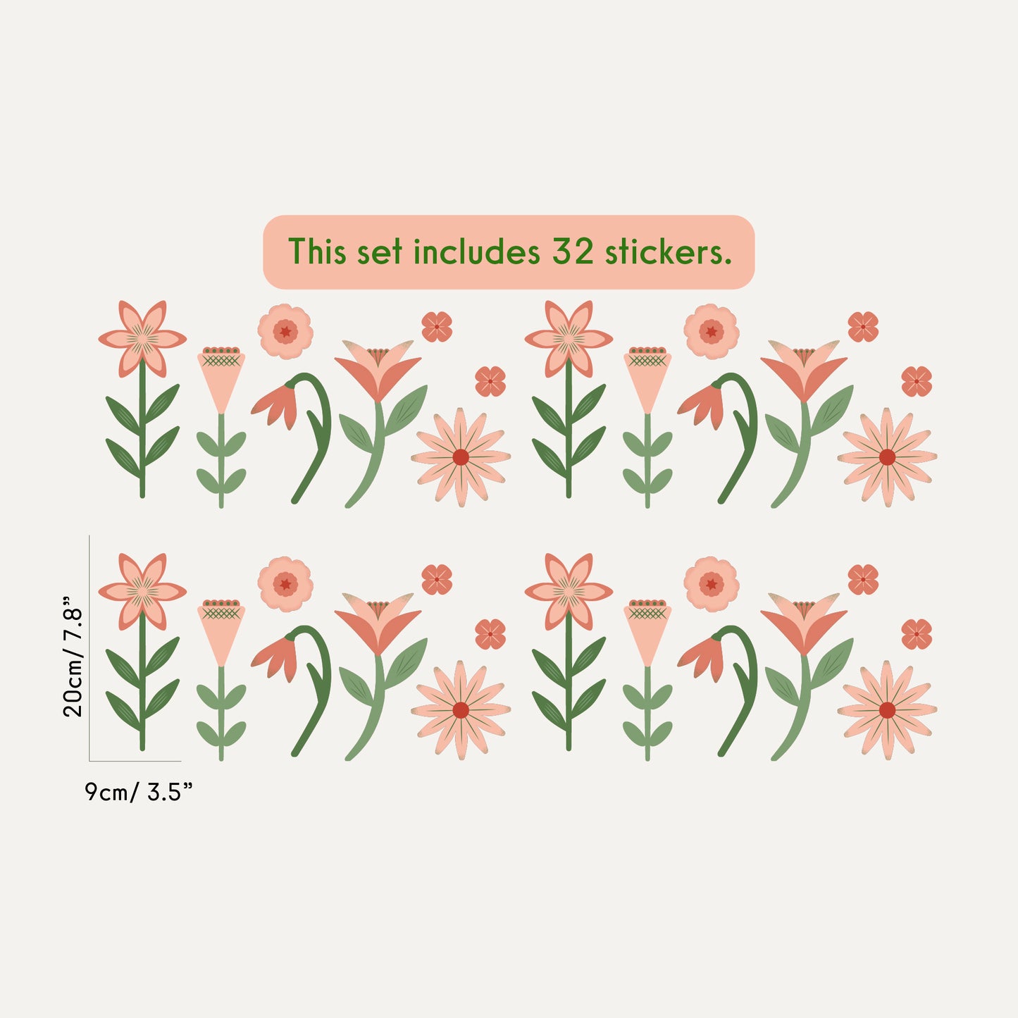 English Garden Wall Stickers Set - Blush Pink