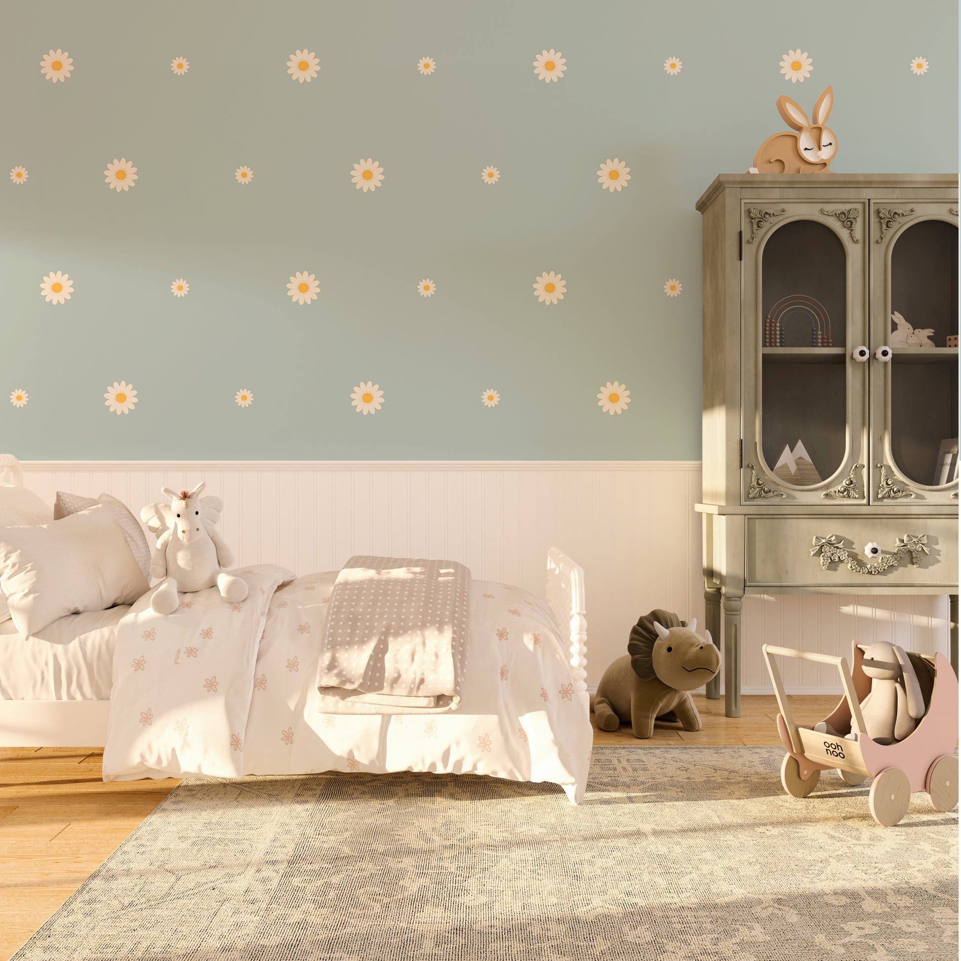 Non-toxic daisy wall stickers with soft natural colours for children's room