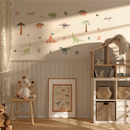 Playful dinosaur wall stickers made with rice paper – non-toxic and safe for children