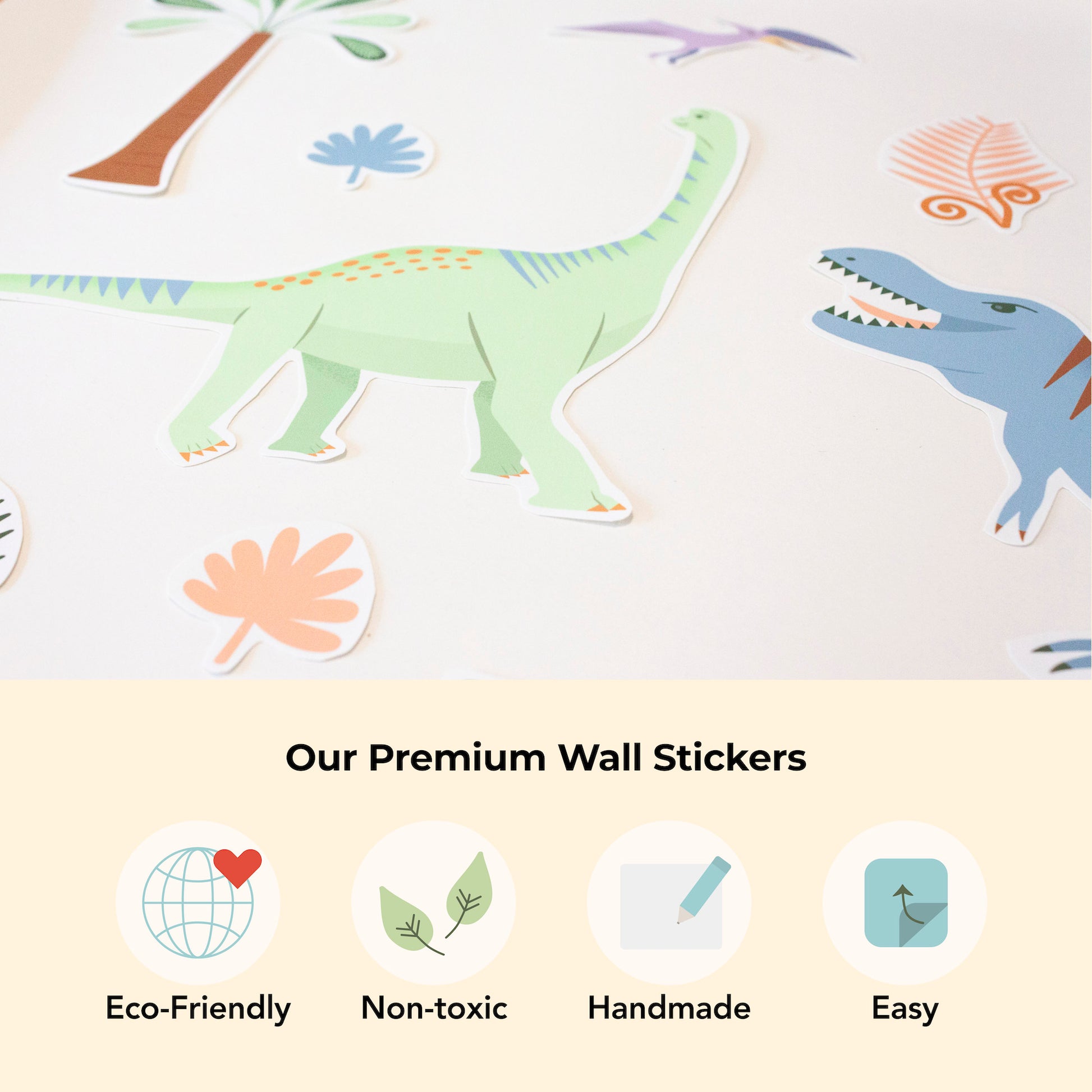 Whimsical dinosaur rice paper decals – printed with water-based inks