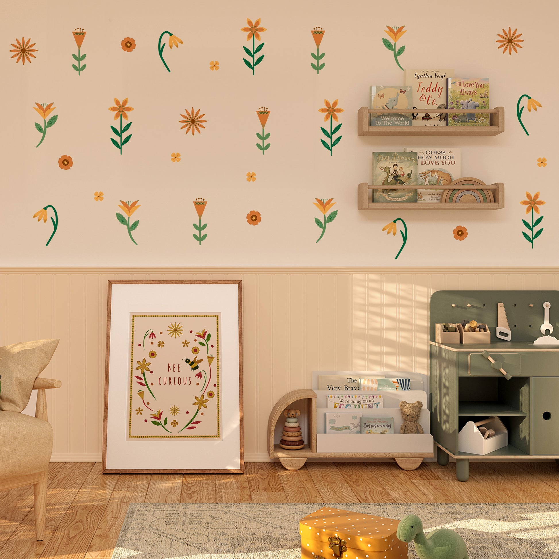 Botanical floral wall stickers inspired by English gardens – rice paper and non-toxic
