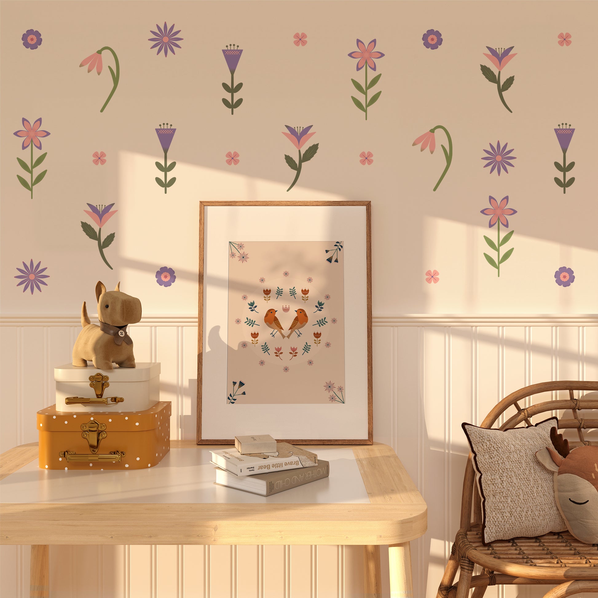 Botanical floral wall stickers inspired by English gardens – rice paper and non-toxic