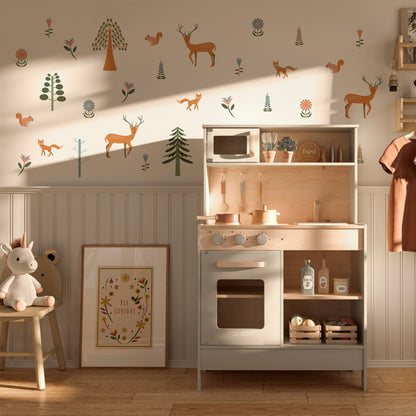 Deer and fox wall stickers in Japandi style – non-toxic and renter-friendly