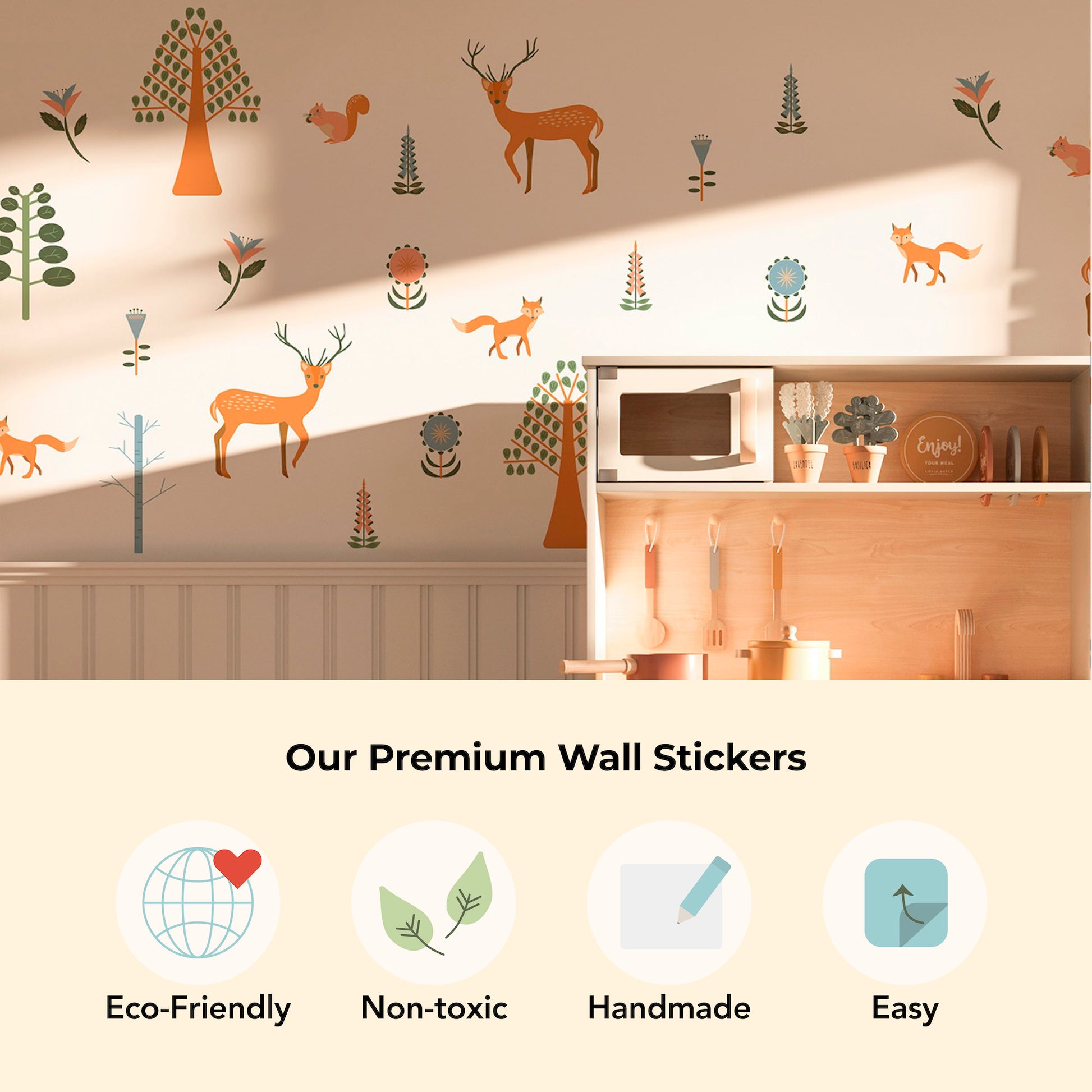 Woodland creatures wall art – removable rice paper decals for calming spaces