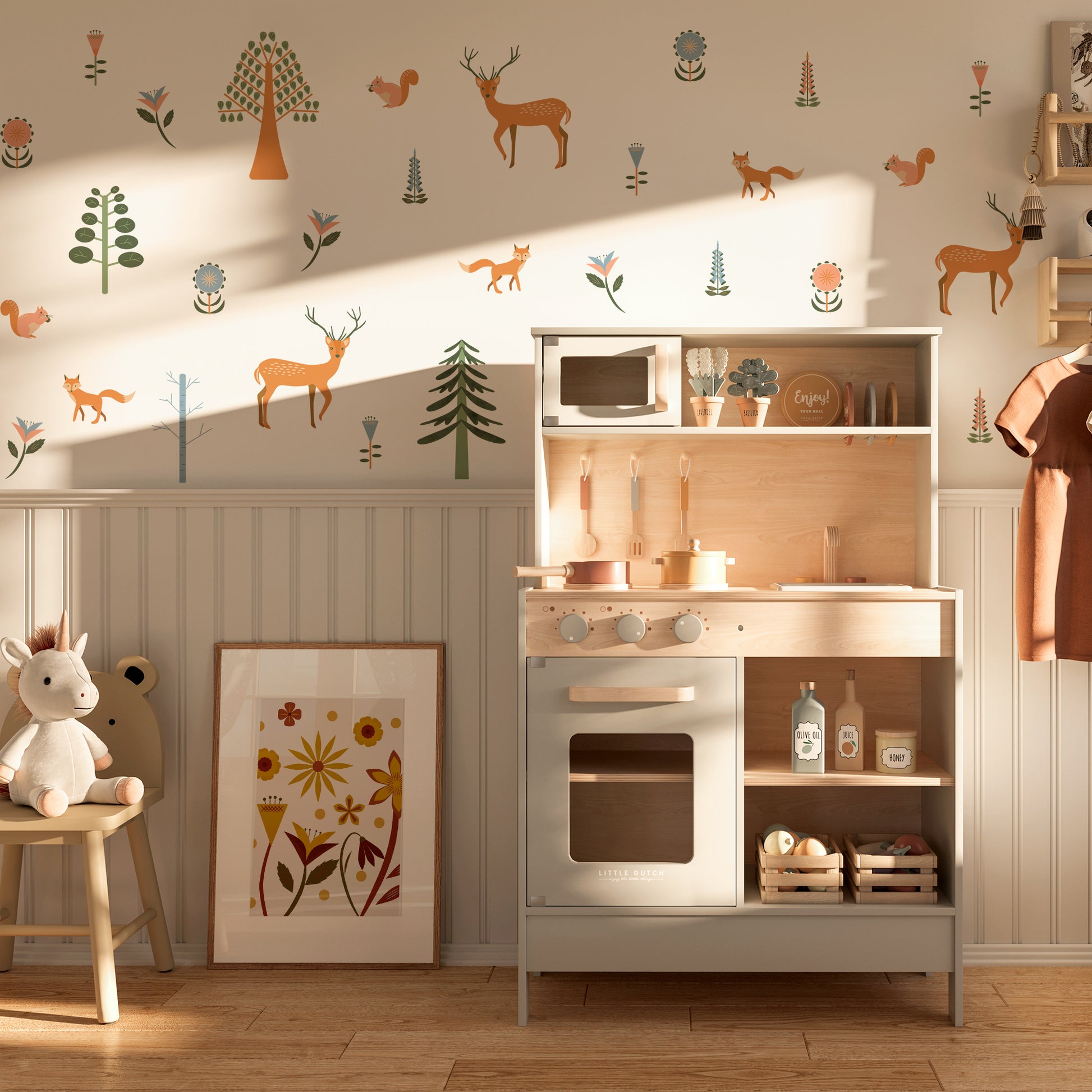 Whimsical woodland animal wall stickers printed on eco-friendly rice paper
