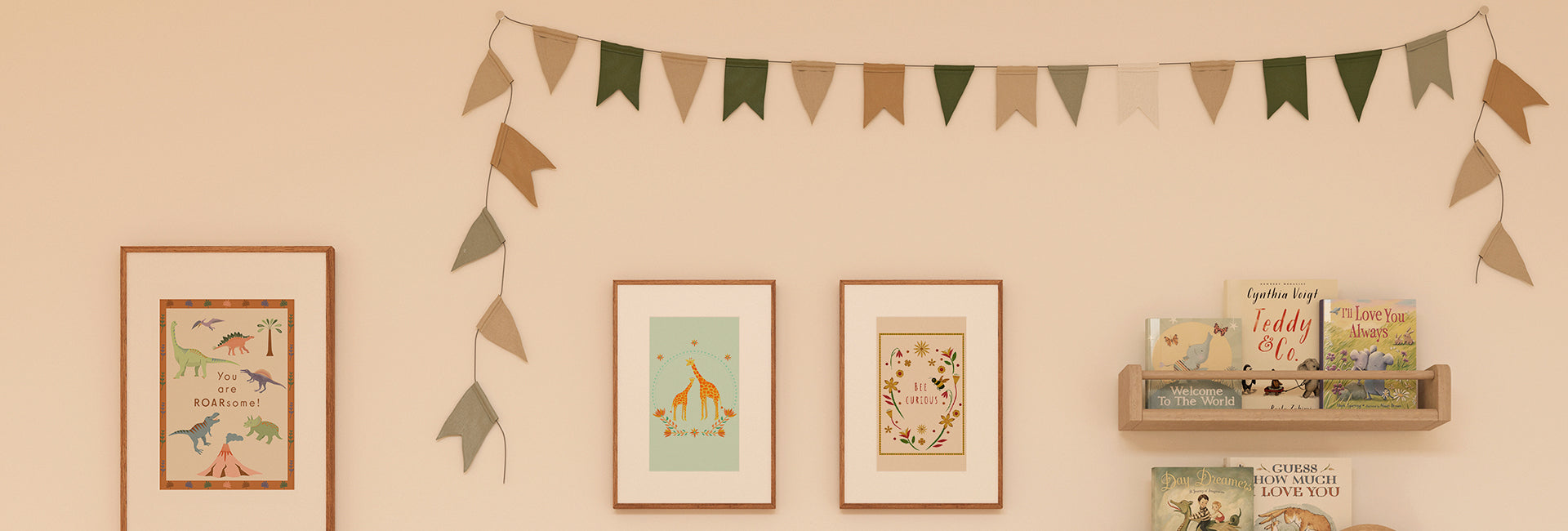 Eco-friendly storybook-style wall art for children’s rooms, earth-toned.