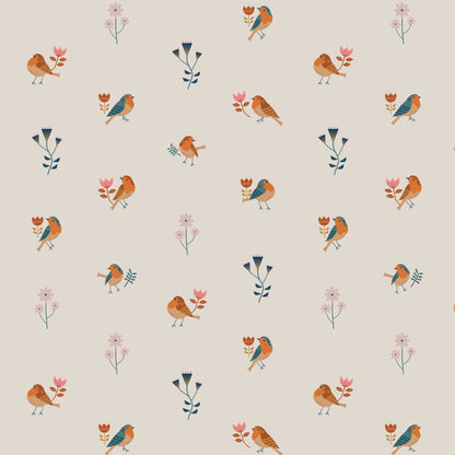 Illustrated robin bird wallpaper pattern