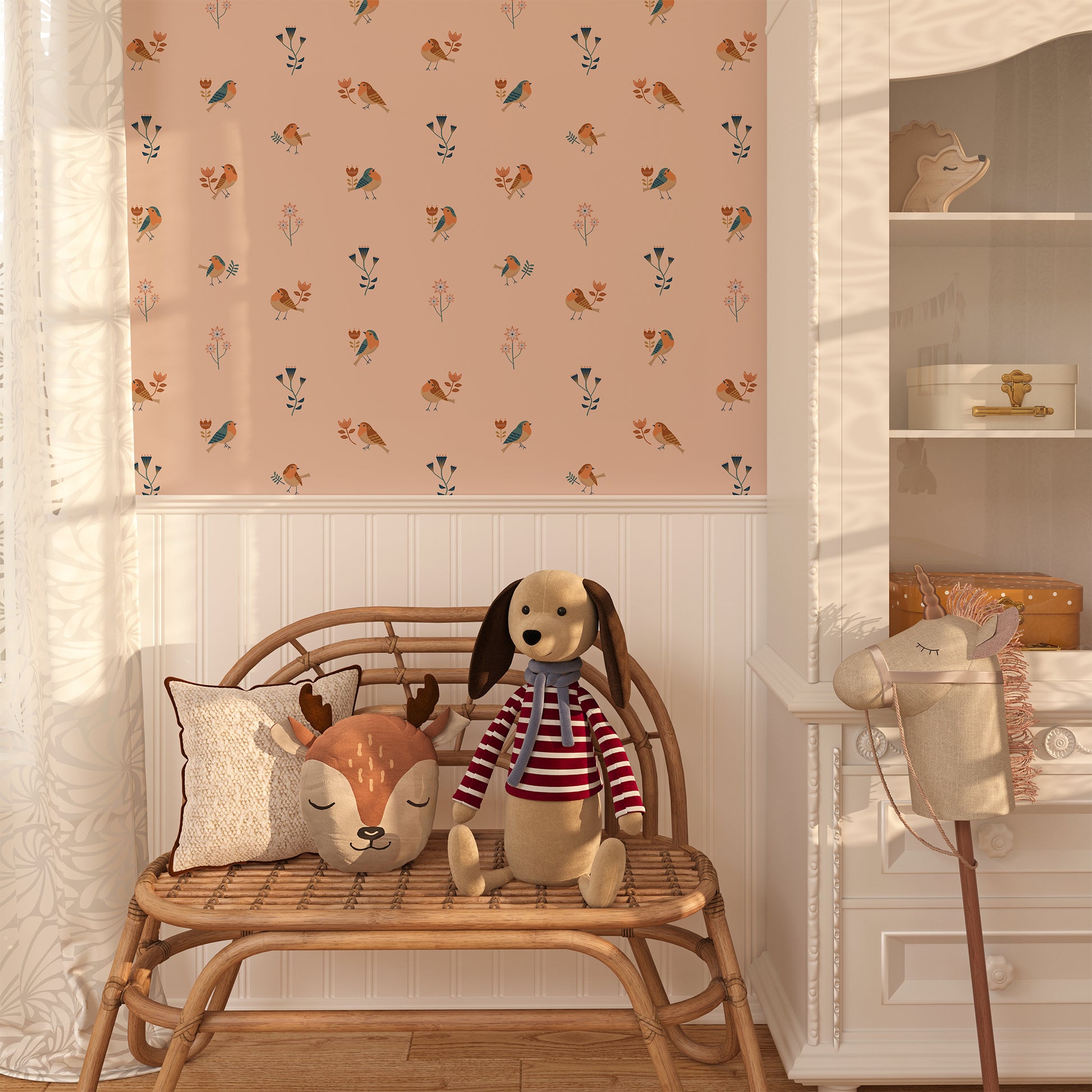 Soft woodland robin design for children's rooms