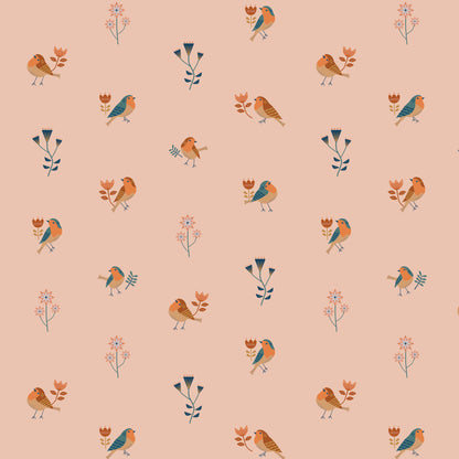 Illustrated robin bird wallpaper pattern